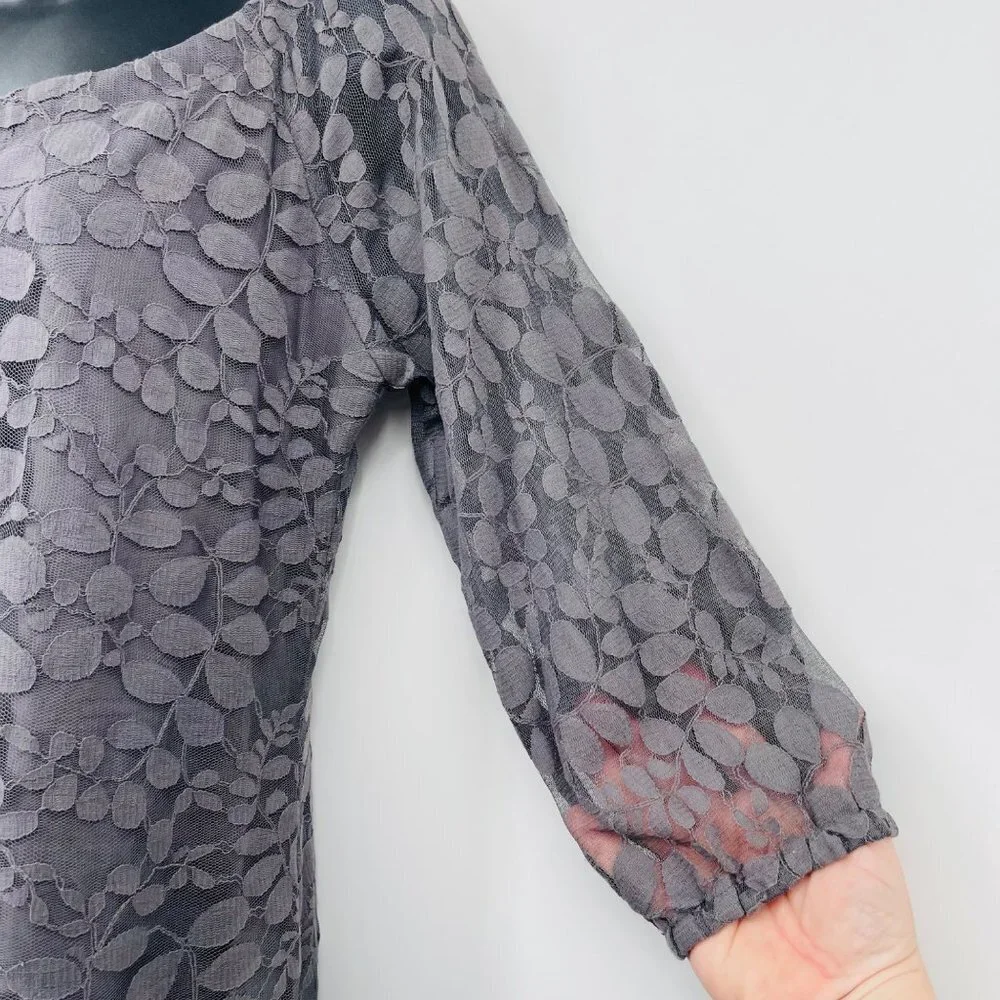 Garnet‎ Hill Women's Bohème Easy Lace Dress Size 4 In Color Gray 3/4 Sleeves